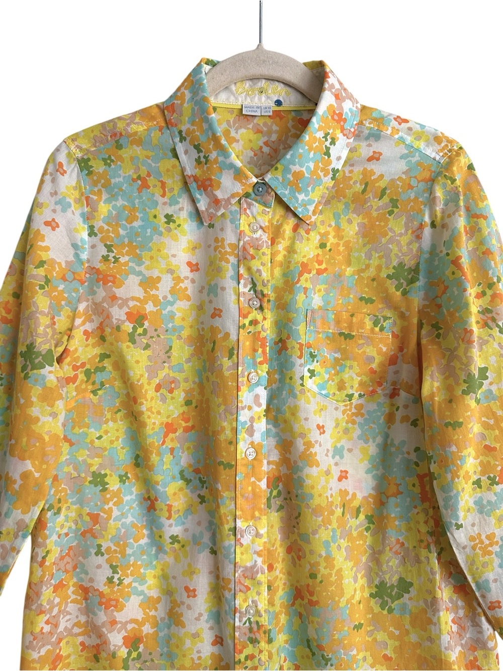 BODEN Floral Cotton Shirt US 6 Yellow Blue Button Down Y2K - Picture 3 of 13